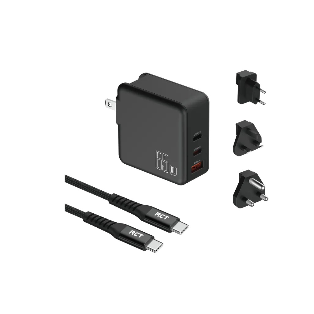 RCT 65W Charging Travel kit - Travel adaptor + (EU+UK+SA) Plug and cable