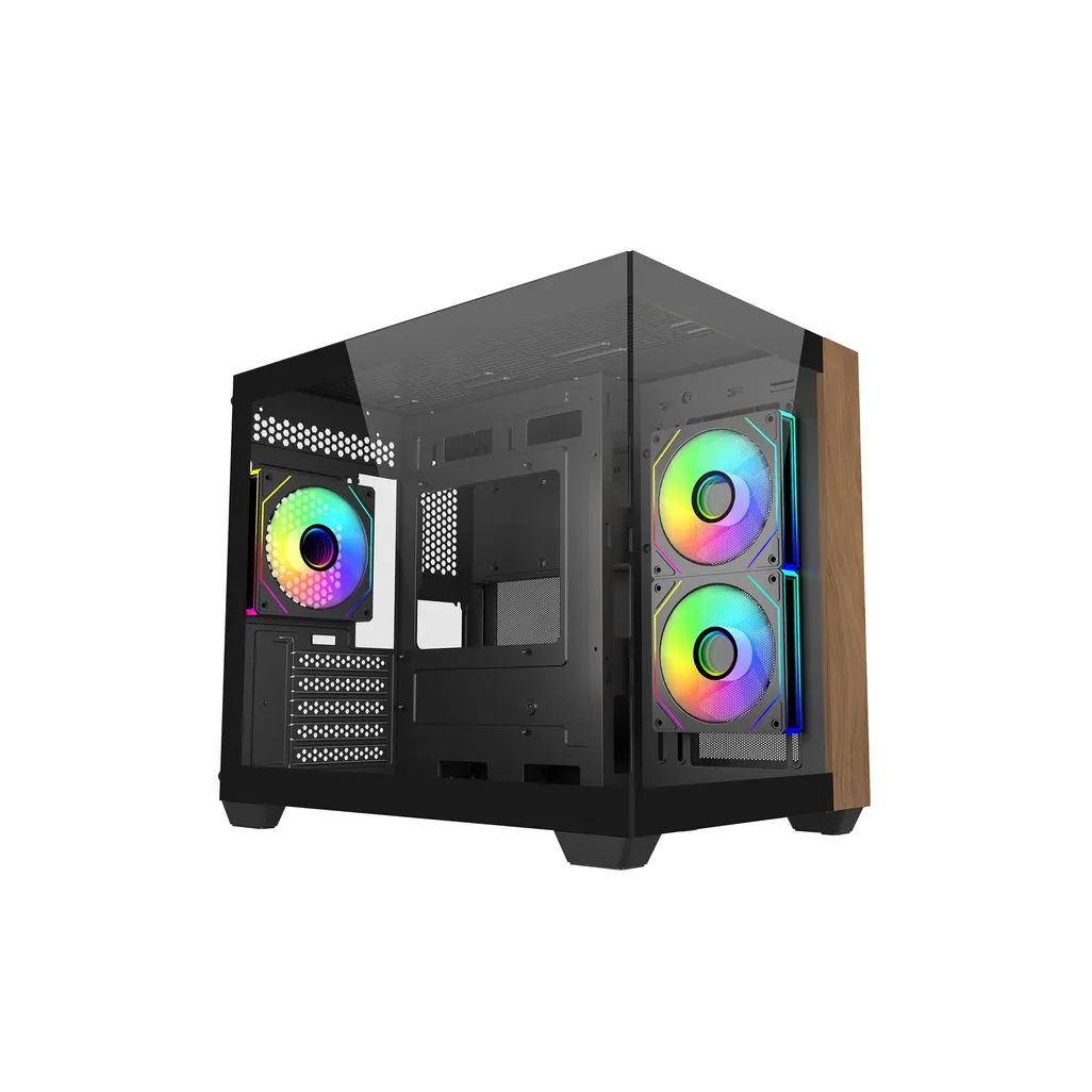Cooler Master Elite 481 Wood, Mini Tower, PC, Black, ITX, micro ATX, Steel, Tempered glass, Wood, Gaming